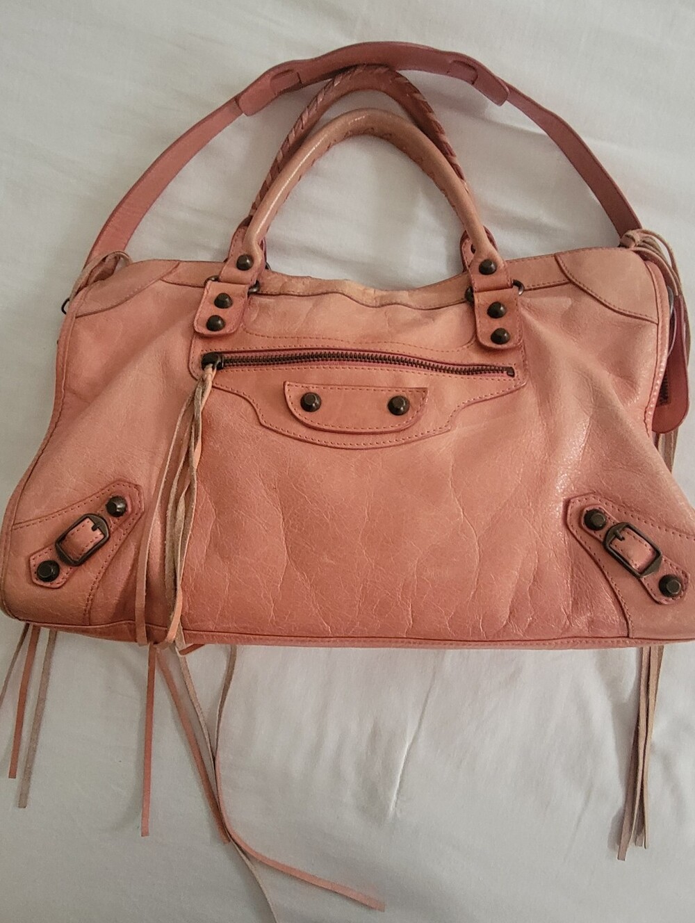 BESSO Leather Satchel Handbag With Fringe Accents